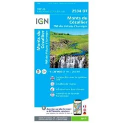 Carte IGN 2534OT Monts Du Cezallier, PNR Des Volcans D'Auvergne - Recto