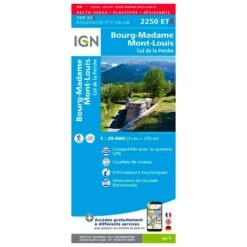 Carte IGN 2250ETR Bourg-Madame, Mont-Louis, Col De La Perche - Résistante
