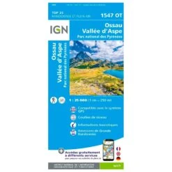 Carte IGN 1547OT Ossau, Vallée D'Aspe, Parc National Des Pyrénées