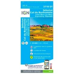Carte IGN 3718OT Sélestat, Col Du Bonhommed Sainte-Marie-aux-Mines, Kayserberg, Riquewihr