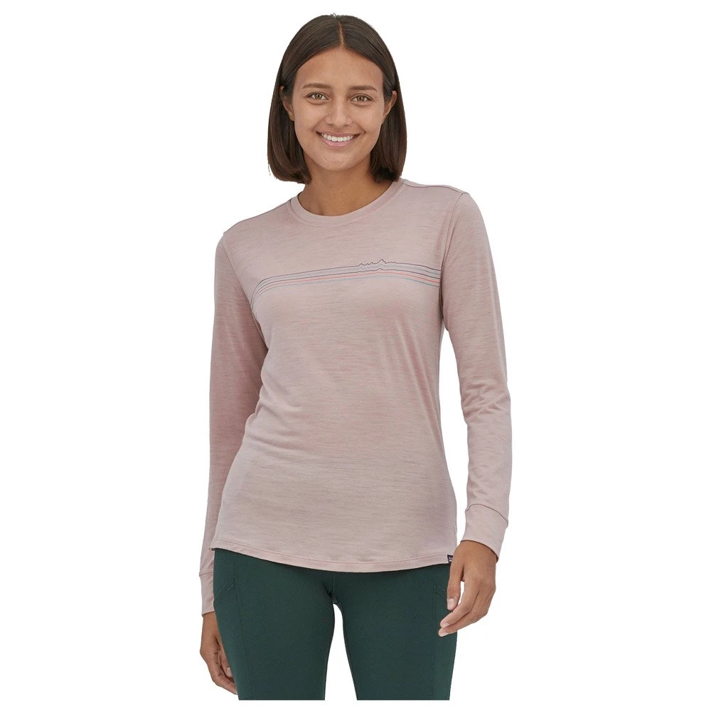 Tee-shirt De Rando Patagonia W's L/S Cap Cool Merino Graphic Shirt Fitz Roy Fader: Stingray Mauve – Image 3