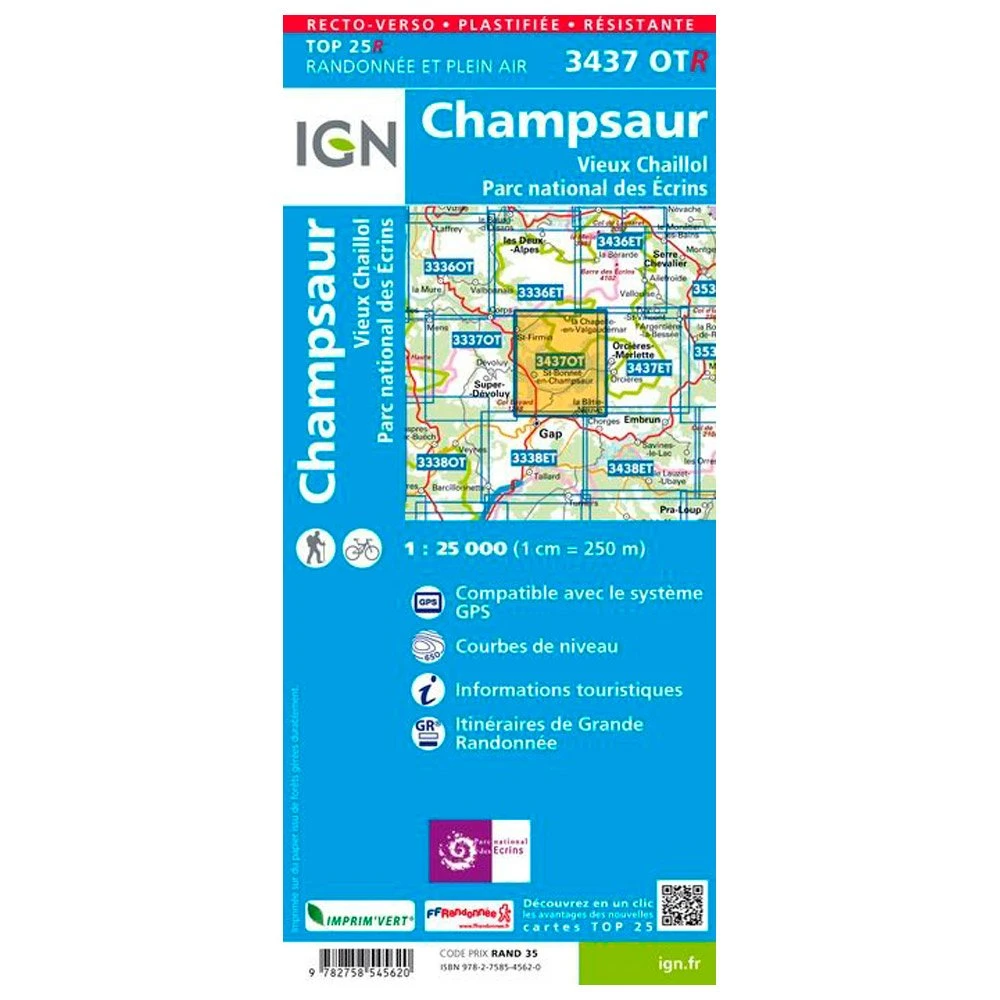 Carte IGN 3437OTR Champsaur, Vieux Chaillol, Parc National Des Ecrins - Résistante – Image 2